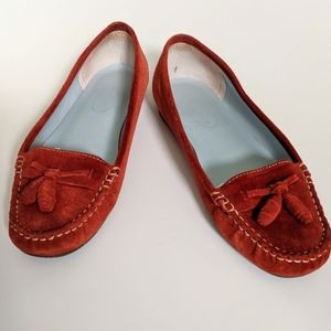 Talbots deep orange suede loafers